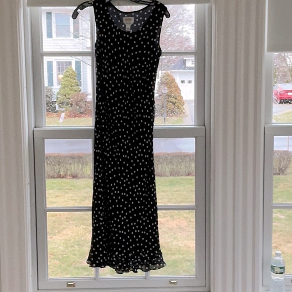 Talbots Pure Silk Elegant Black Polka Dot Dress size 6
